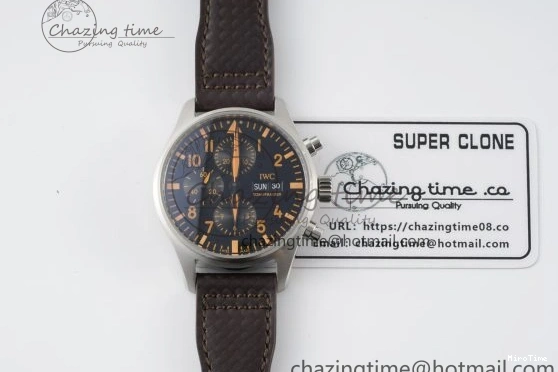 MIROTIME 0126 Pilot Chrono SS AZF 1:1 Best Edition Black Dial Orange Markers on Brown Leather Strap A EasyCare 7065